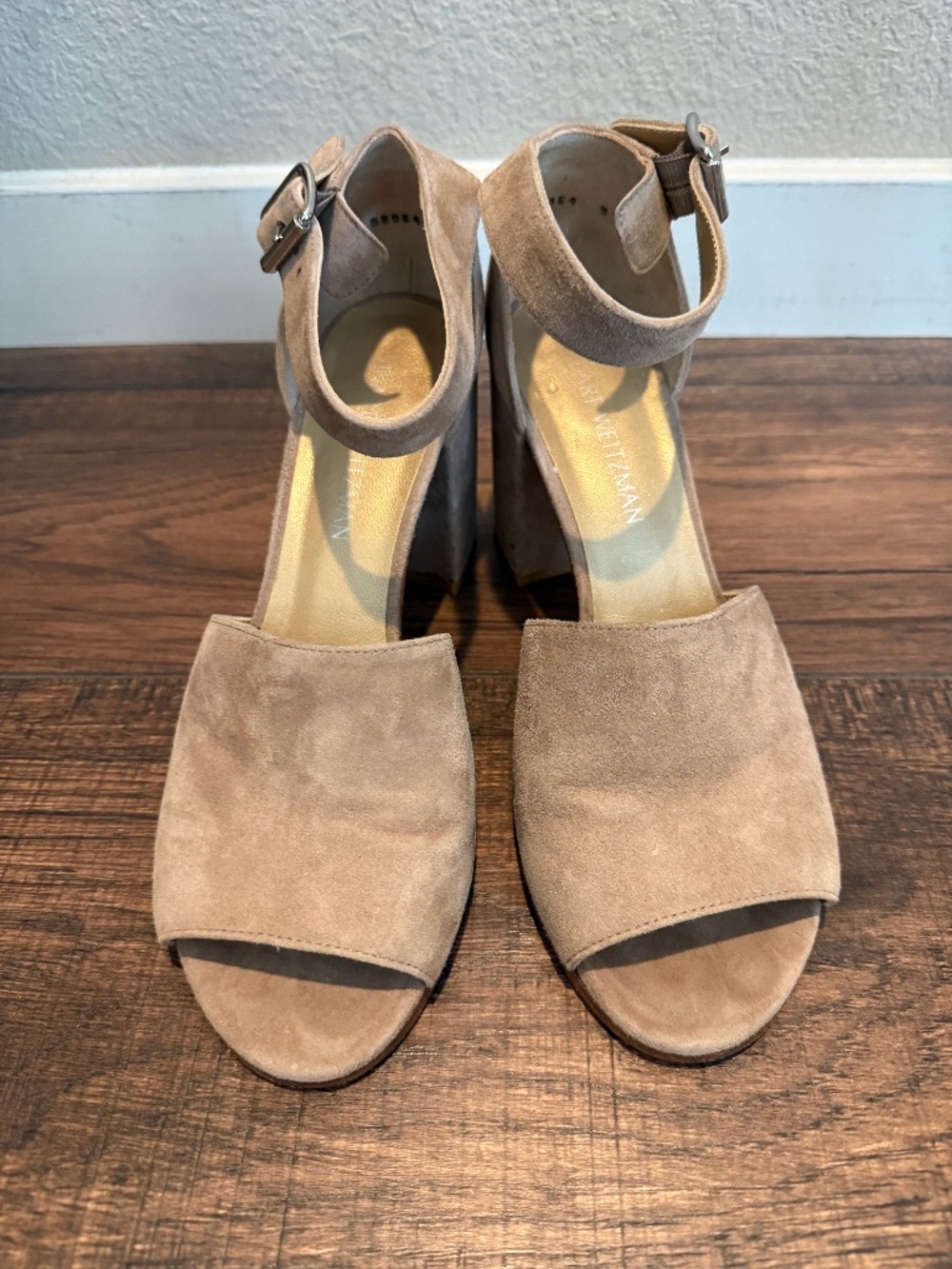 Stuart Weitzman Block Heel Peep Toe Sandal